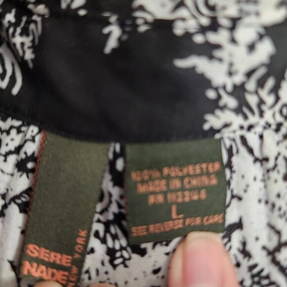 Serenade Women's Shirt w/flare Sleeves, Black and White, Sz LG - Picture 3 of 5